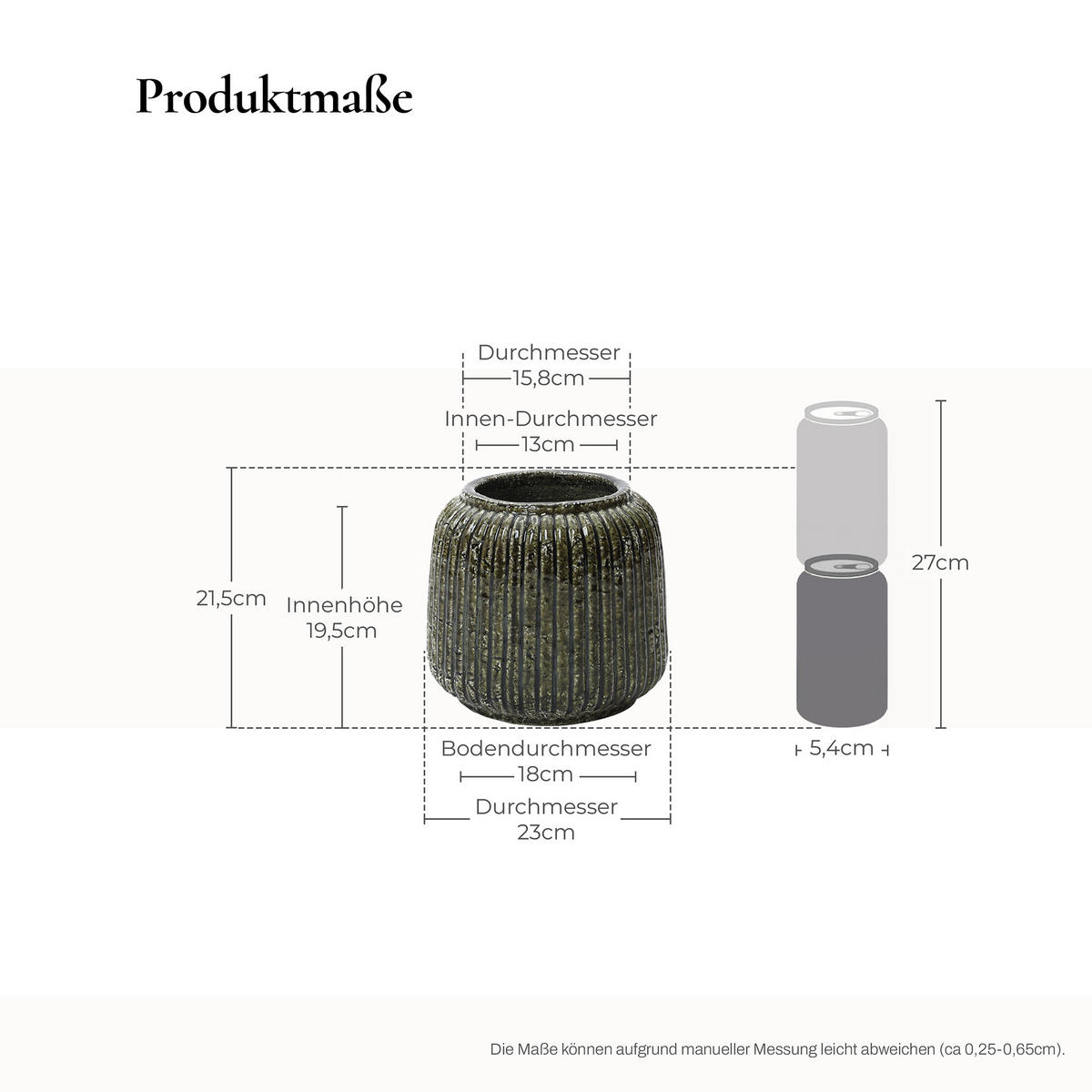 VASE, dunkelgrün aus Keramik, Ø23 x H21.5 cm - Dunkelgrün, Keramik (21.5cm) - Hometopia