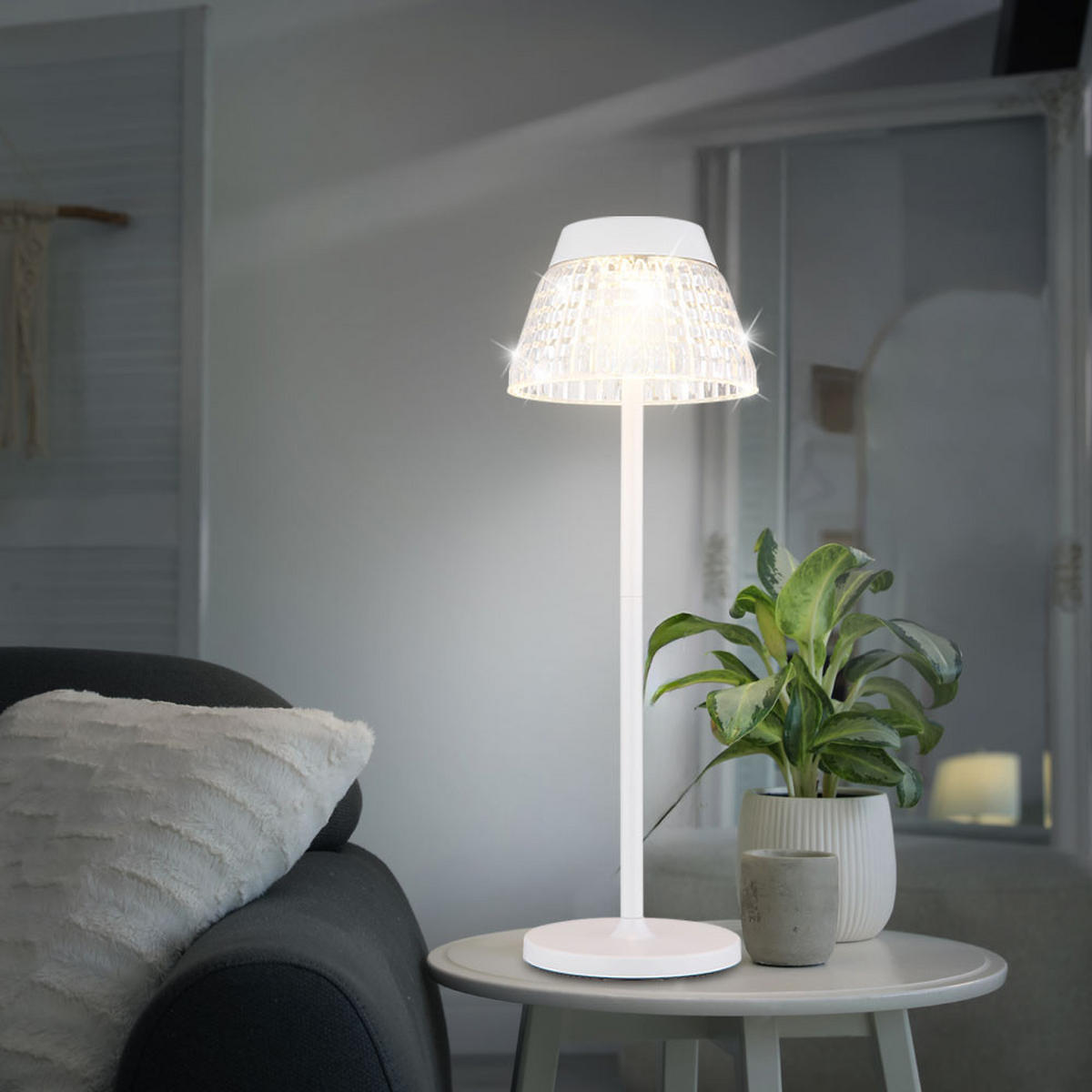 LED TISCHLEUCHTE Lora Weiß Acrylkristalle - Weiß, Metall (13.5/13.5/38cm) - Globo Lighting