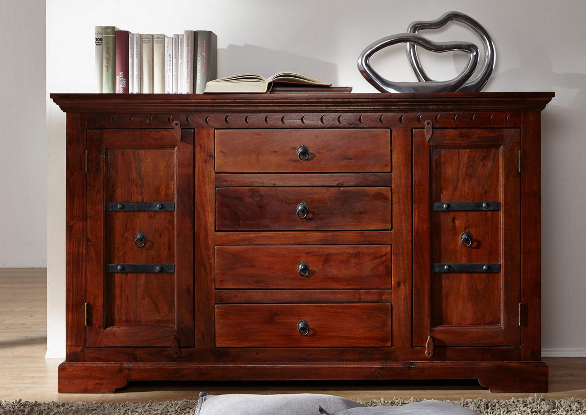 SIDEBOARD Akazie 150x45x89 nougat lackiert OXFORD #513 - Dunkelbraun, Holz (150/89/45cm) - Massivmoebel24