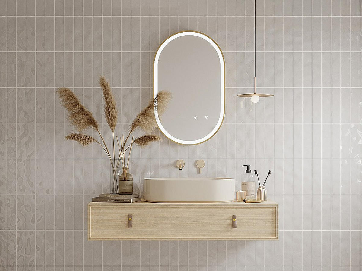 BADSPIEGEL - 50cm x 4.05cm - Spiegelglas - goldfarben - ALARICO - Goldfarben, Glas (50/80/4.05cm) - Vente-Unique