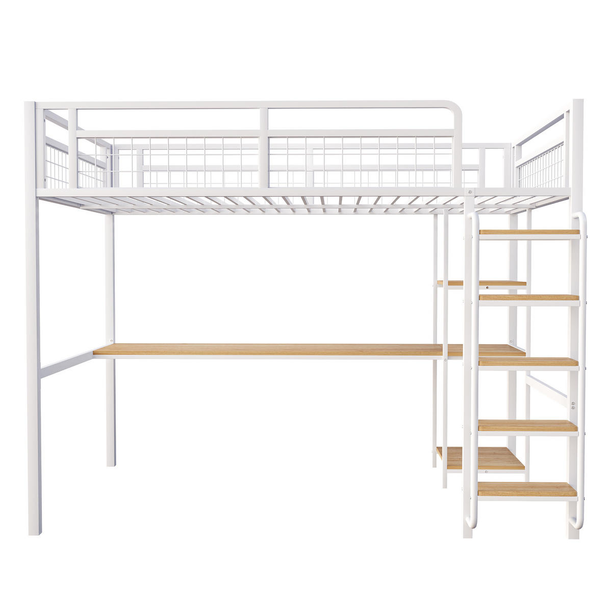 HOCHBETT 140/200 cm weiß aus Metall mit Tisch und Regal - Weiß, Metall (140/200cm) - OKWISH