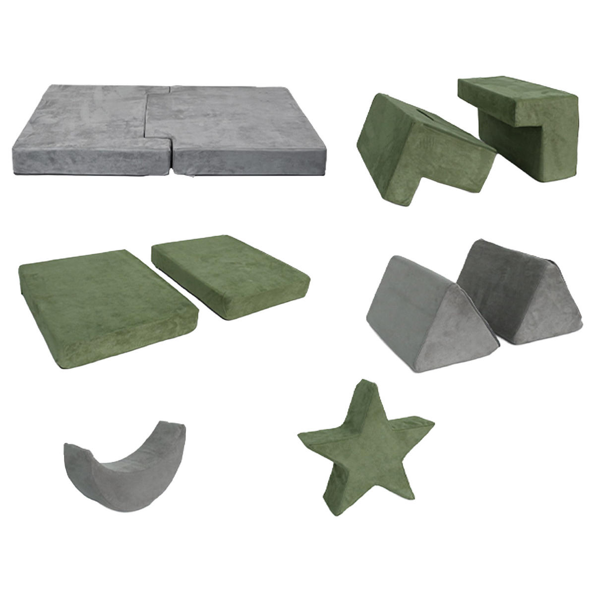 SPIELSOFA Grün Kinder modular 10-tlg. - Multicolor, Kunststoff/Textil (140/45/65cm) - Relaxdays