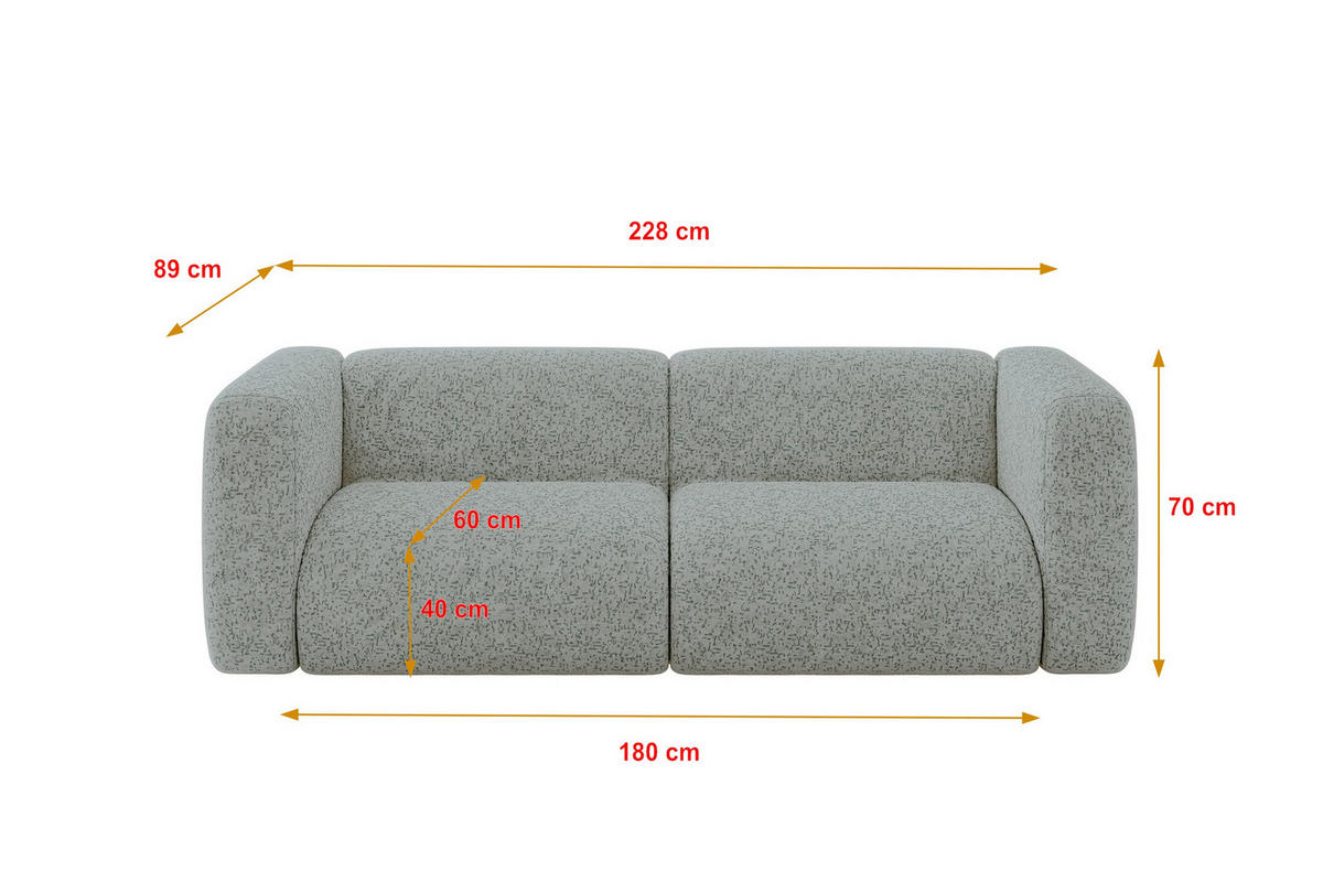 MODULARES Sofa 2-SITZER MIRA-S1 228x89x70 Grün cm Velours - Schwarz/Hellgrün, Holzwerkstoff/Kunststoff (228/70/89cm) - ALTDECOR