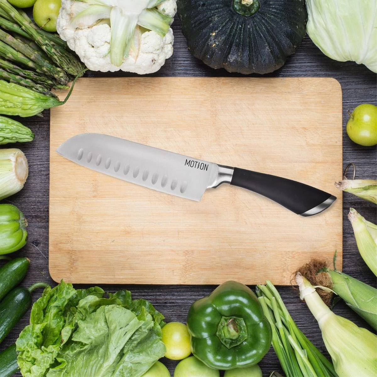 SANTOKU-MESSER MOTION Schwarz Silber - Schwarz, Metall (31cm) - Orion 