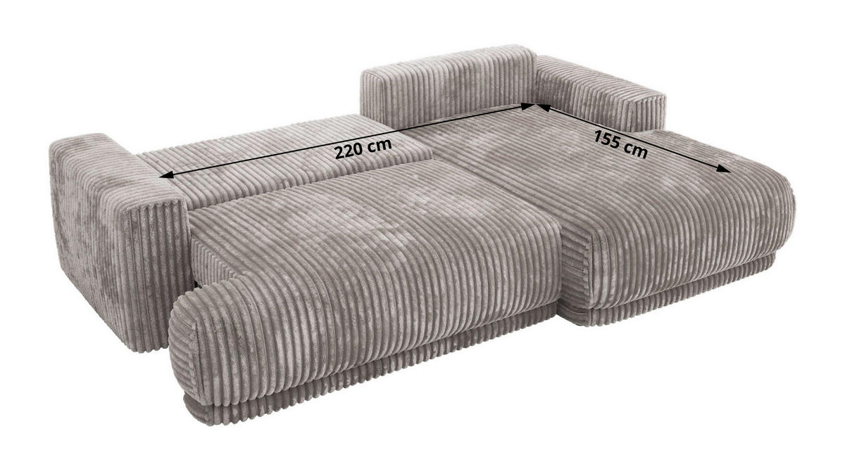 ECKSCHLAFSOFA RINA L Hellgrau Cord - rechts - Hellgrau/Schwarz, Kunststoff/Textil (170/267cm) - MKS