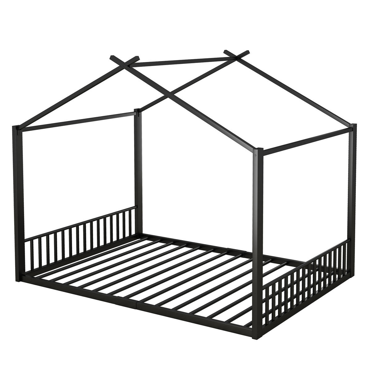POSTELJA v obliki hiše 140/200 cm črna iz kovine s stabilnim okvirjem - črna, kovina (140/200cm) - OKWISH
