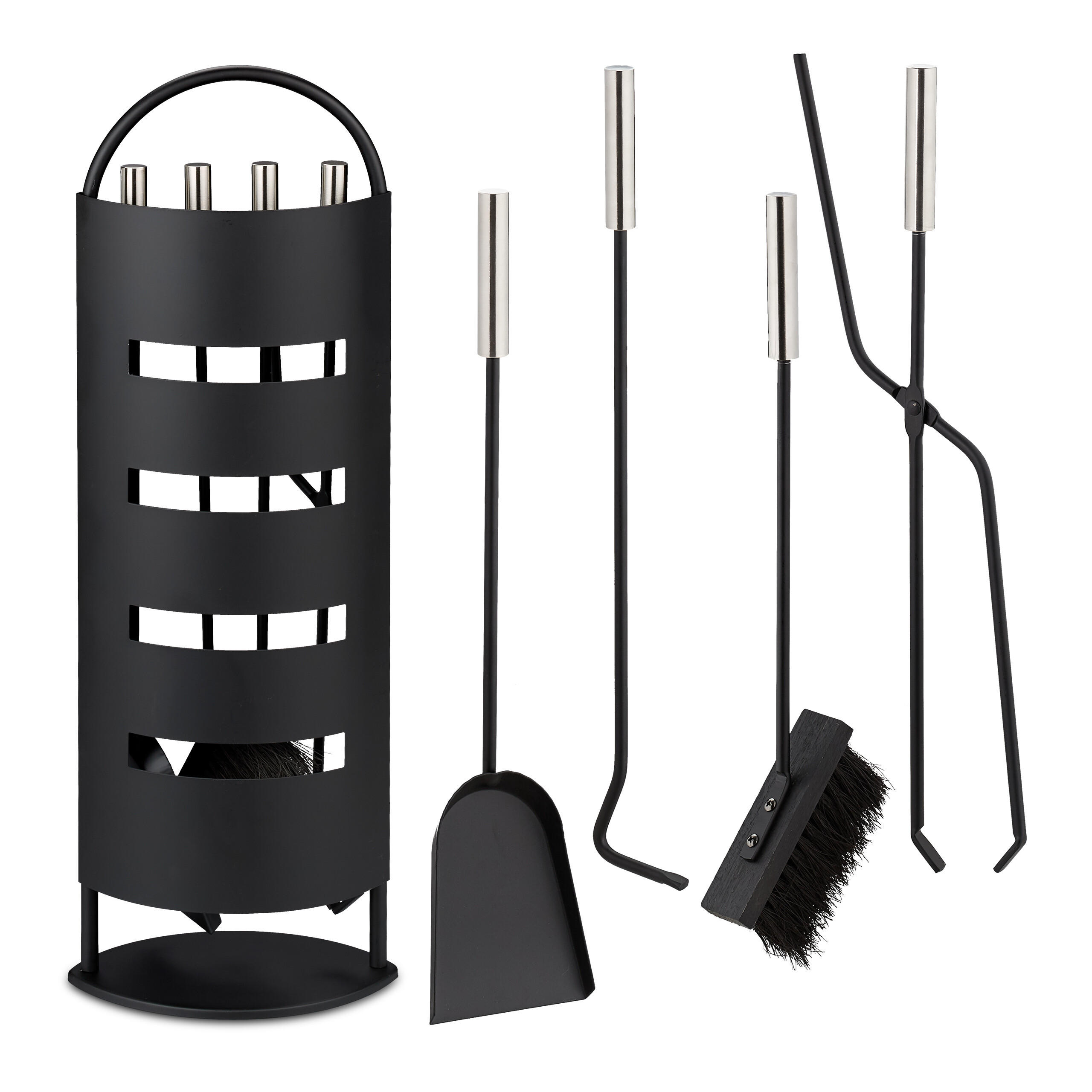 KAMINBESTECK-SET 5-tlg. - Schwarz, Metall (23/66/15cm) - Relaxdays