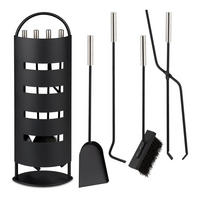 KAMINBESTECK-SET 5-tlg. - Schwarz, Metall (23/66/15cm) - Relaxdays
