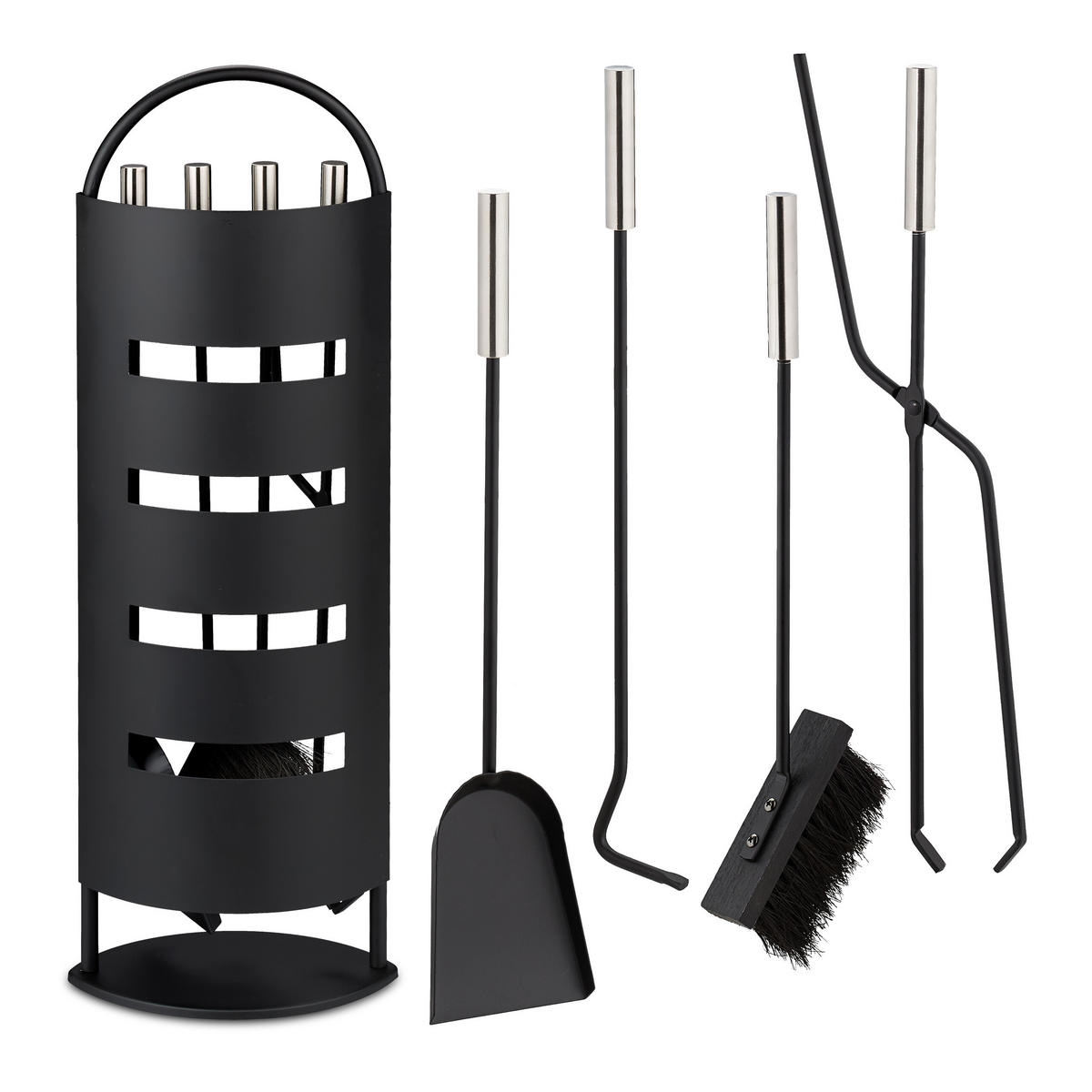 KAMINBESTECK-SET 5-tlg. - Schwarz, Metall (23/66/15cm) - Relaxdays
