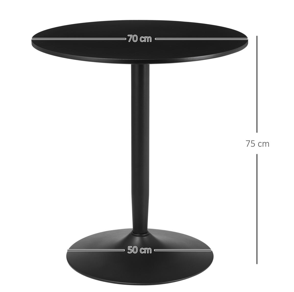 ESSTISCH aus Stahl und MDF 70x70x75 cm Schwarz für kleine Räume mit runder Tischplatte und rutschfestem Standfuß - Schwarz, Metall (70/70/75cm) - Modfu