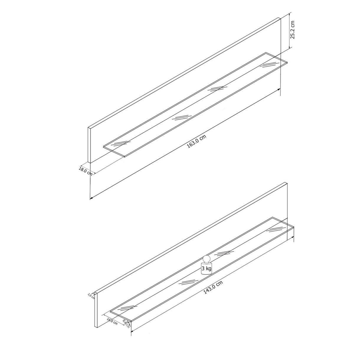 WANDPANEEL Janel 163x25x18 Wandregal Wild Eiche/Glas - Braun, Holz (18/25/163cm) - 58aufmkessel