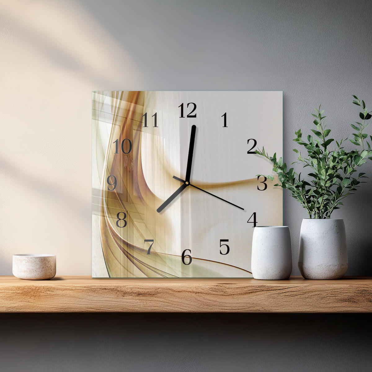 WANDUHR 30x30 cm - Abstraktion - Braun, Glas (30/30/0.4cm) - TULUP
