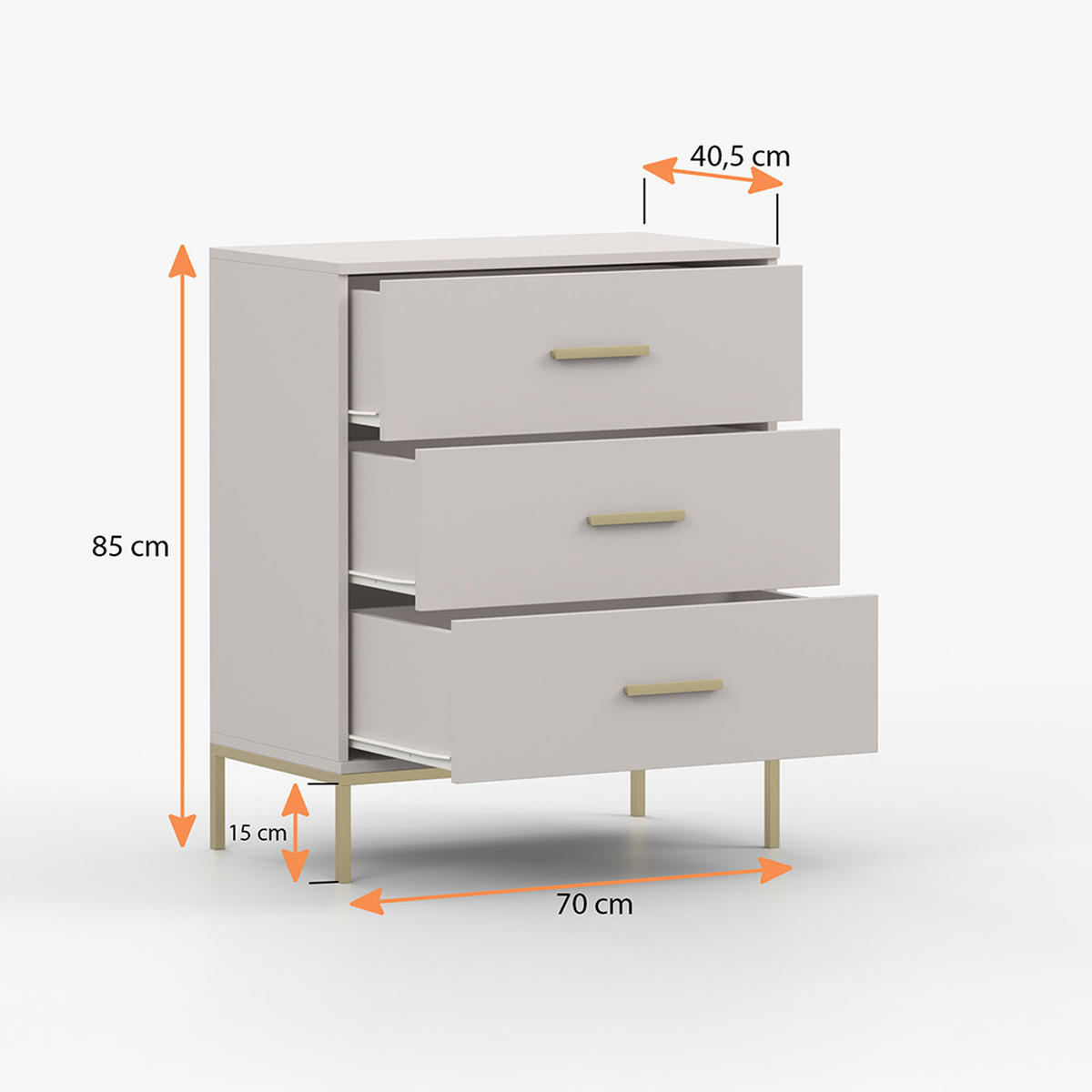 KOMMODE ROSA 3S 70/85/40,5 cm Kaschmir - Kaschmir, Holzwerkstoff/Metall (70/85/40.5cm) - imoebel24