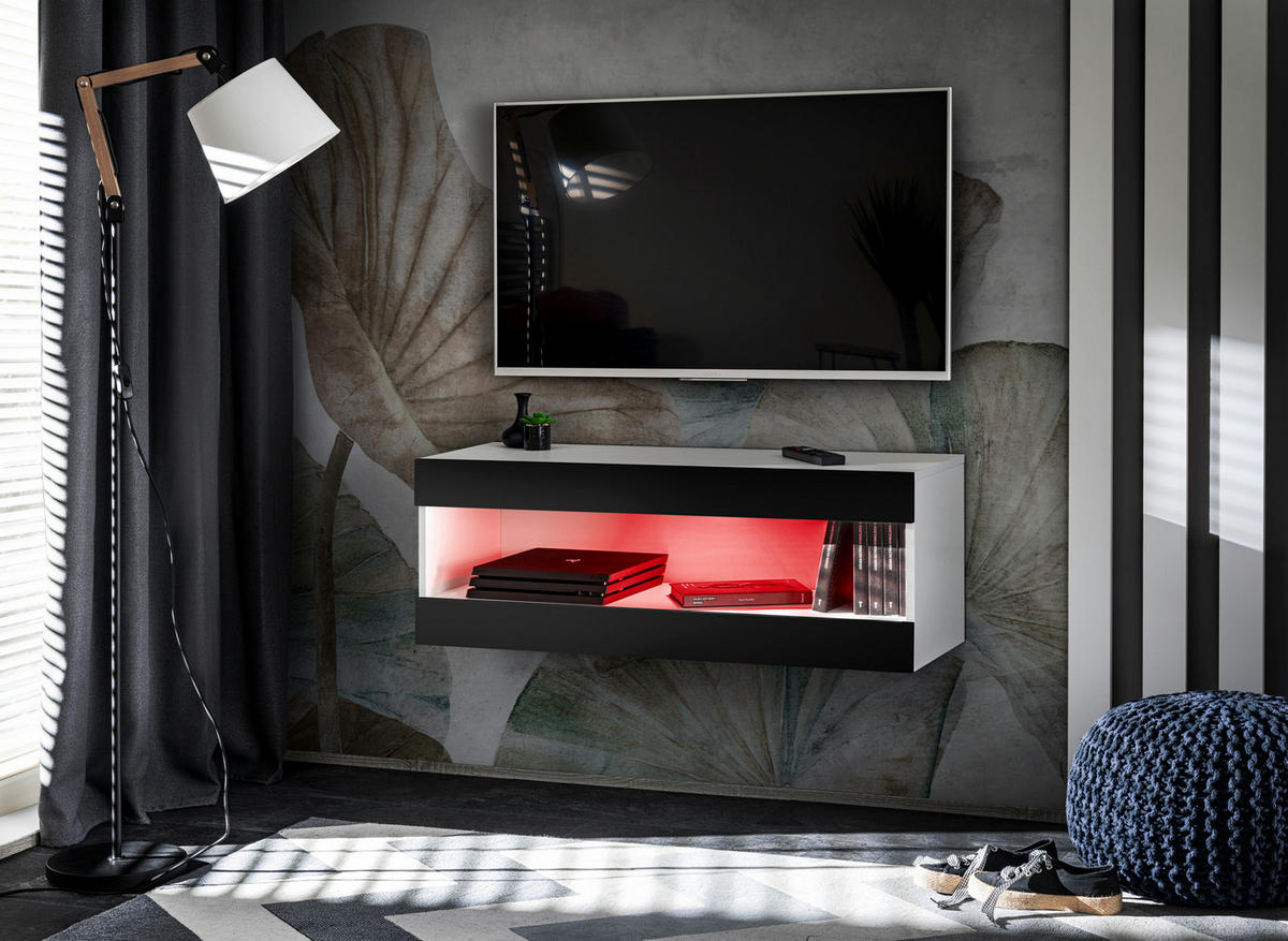 HÄNGEBOARD TV TIVOLI RTV2+RGB Offener Raum Weiß + Schwarz - Schwarz/Weiß, Glas/Holzwerkstoff (100/36/35cm) - Komodee