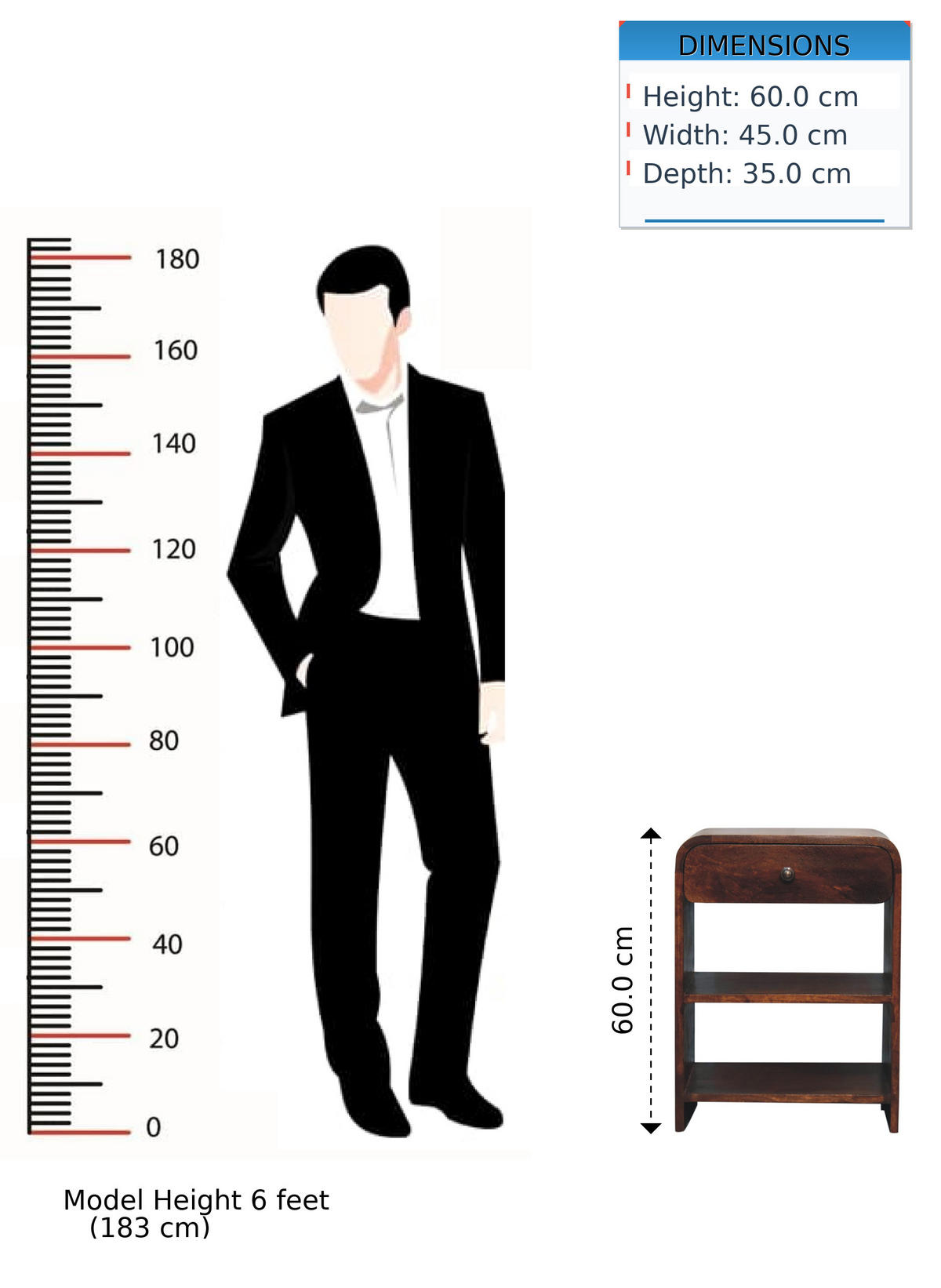 NACHTTISCH Kastanien-Finish, 1 Schublade, 2 Regale, Braun - Braun, Holz (35/60/45cm) - Artisan Furniture