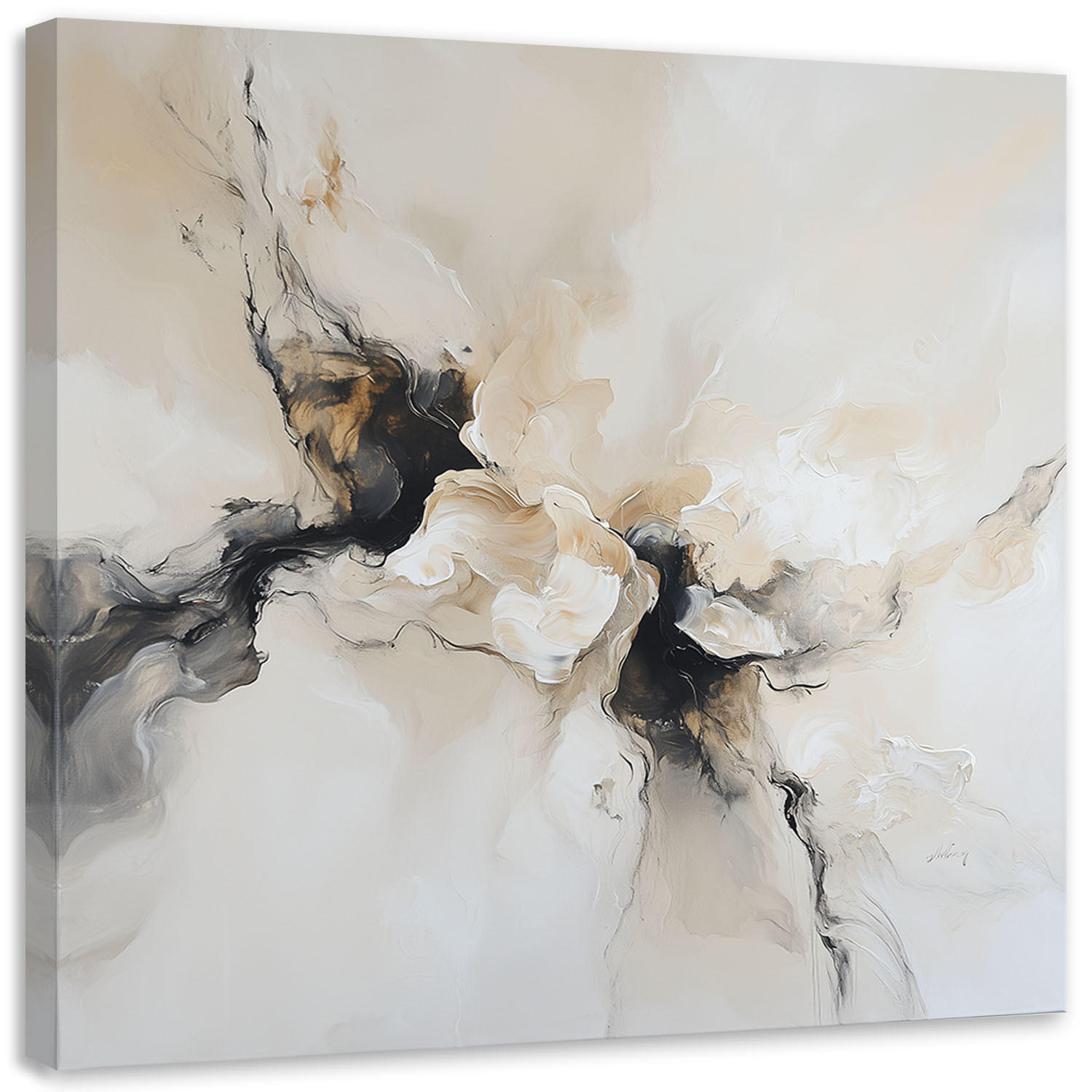 LEINWANDBILD Abstrakte beige-schwarze Imitation Farbe 60x60cm - Beige, Textil (60/60cm) - Feeby