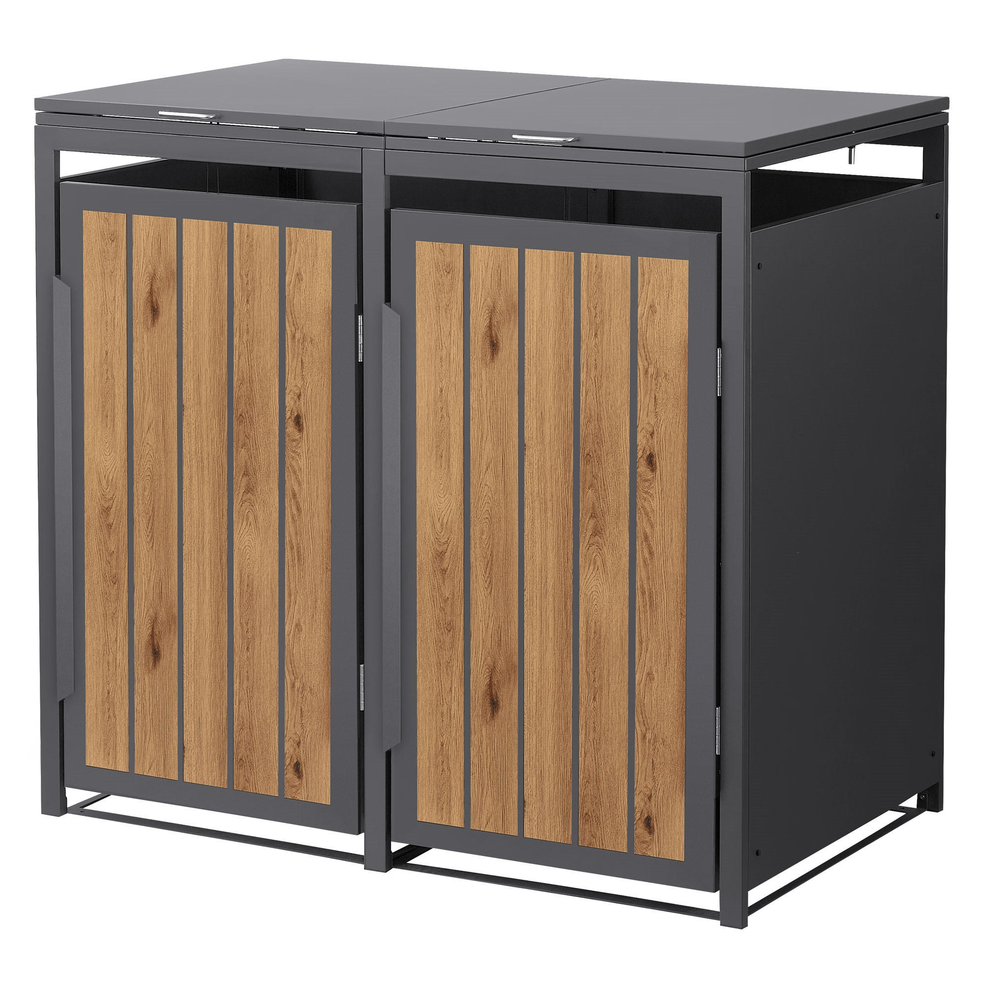 MÜLLTONNENBOX 2er 240L 132x80x120 cm Anthrazit-Eiche hell aus Stahl - Hellbraun, Metall (80/120/132cm) - ML-DESIGN