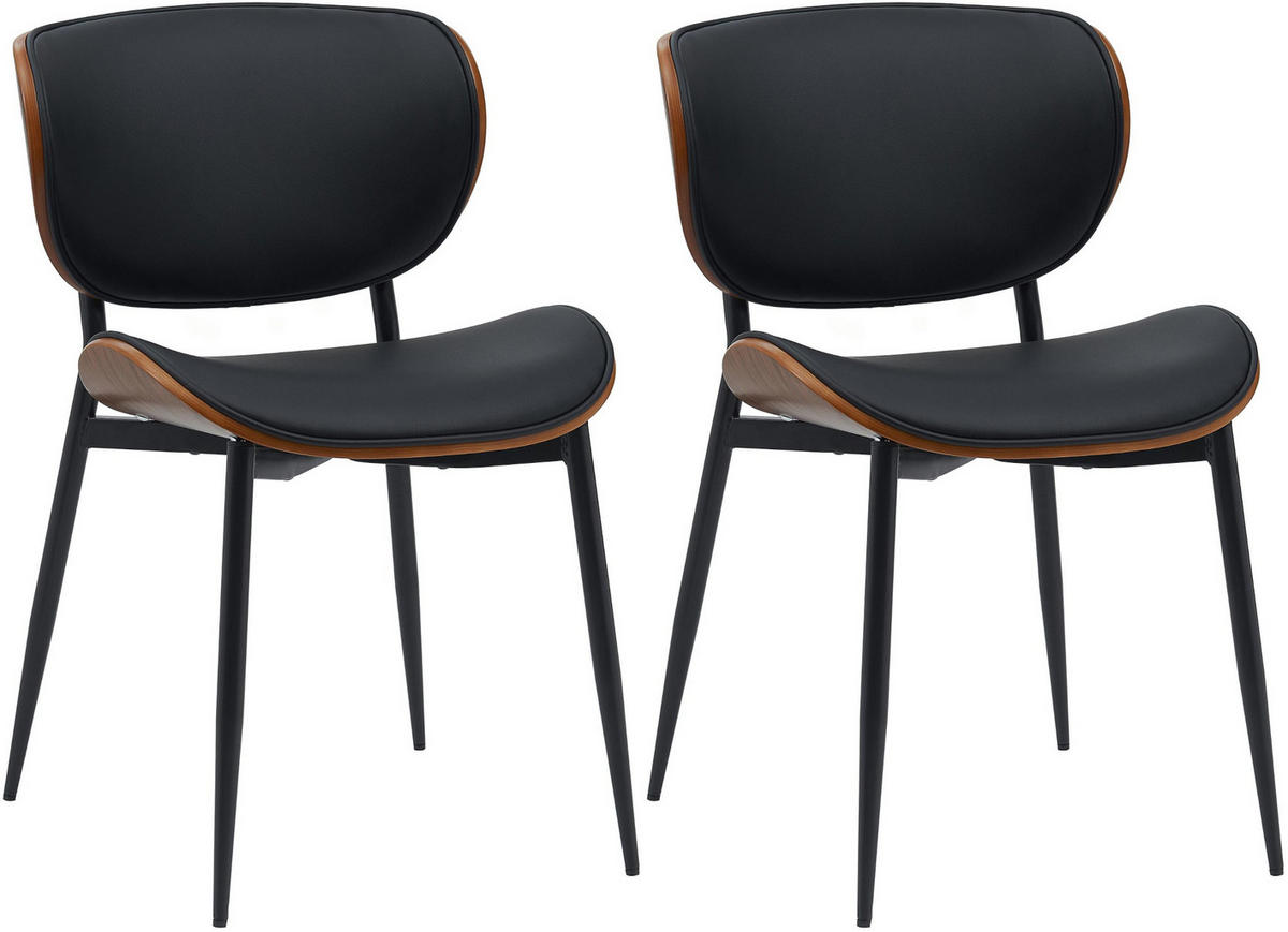 STUHL 2er Set Lederlook Walnuss/Schwarz - Walnussfarben/Schwarz, Textil/Metall (50/80/54cm) - CLP