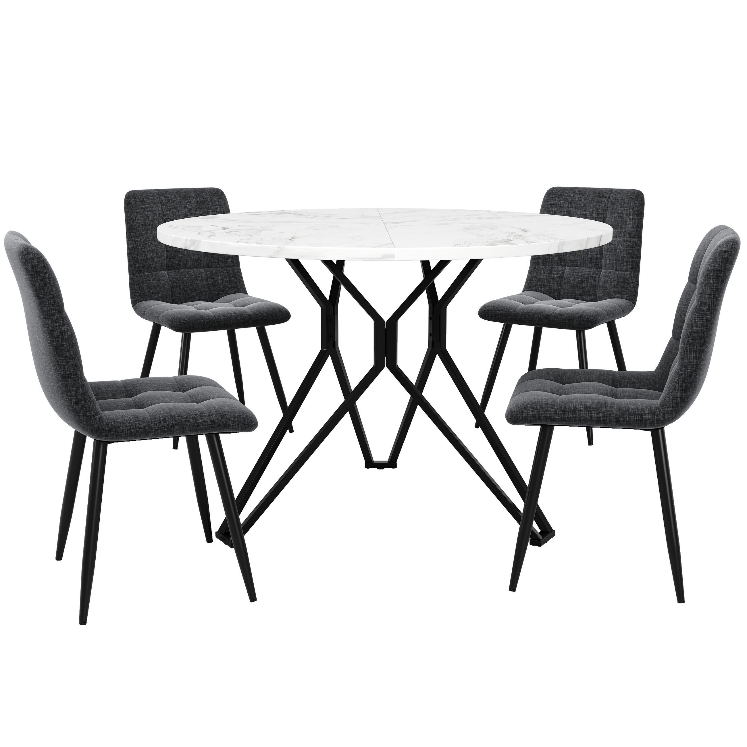 ESSGRUPPE DE-39229 runder 100 cm Tisch mit 4 Stühlen Grau/Schwarz - Schwarz/Grau, Holzwerkstoff (100/76/100cm) - ComfortXL