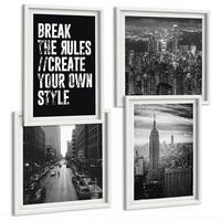 BILDER SET 4er Set - 50x50 cm & 40x60 cm Weißer Rahmen - Inspiration für Schwarz-Weiß-Darstellungen von Stadtstraßen - Weiß, Kunststoff (50/50cm) - TULUP