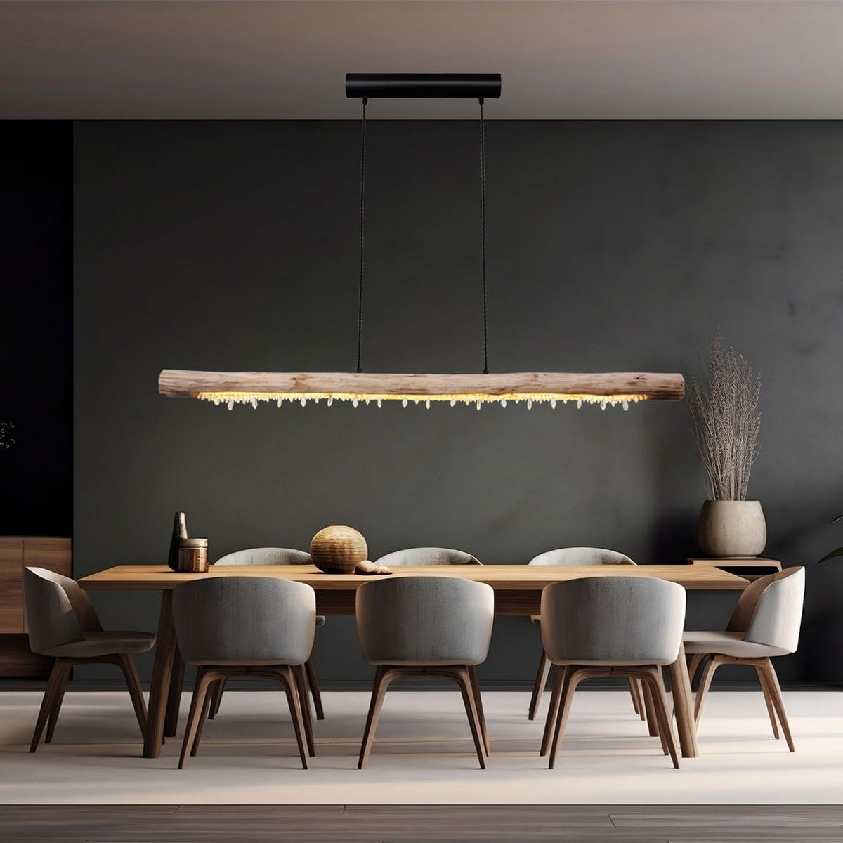 LED HÄNGELEUCHTE Metall Holzoptik Braun - Braun, Holz (120/7/150cm) - Globo Lighting