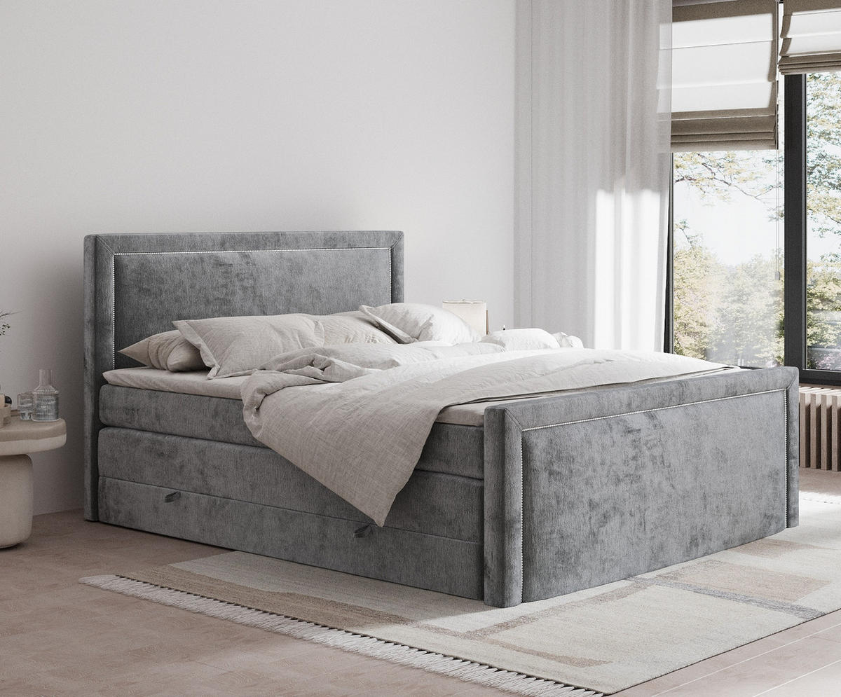 BOXSPRINGBETT Lavenda Grau 140/200 cm - Schwarz/Grau, Holz/Holzwerkstoff (140/200cm) - Maison de Reve