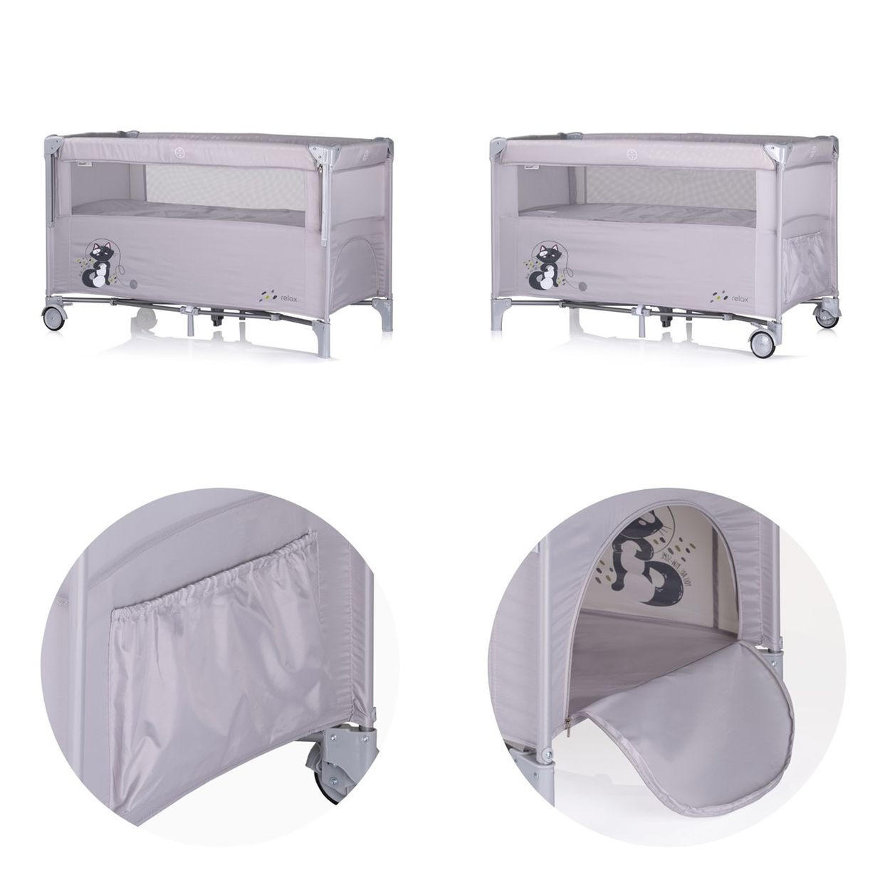 REISEBETT Relax 2 Ebenen violett Vorderseite absenkbar, Seiteneingang, Tasche - Violett, Kunststoff (60/120cm) - Chipolino