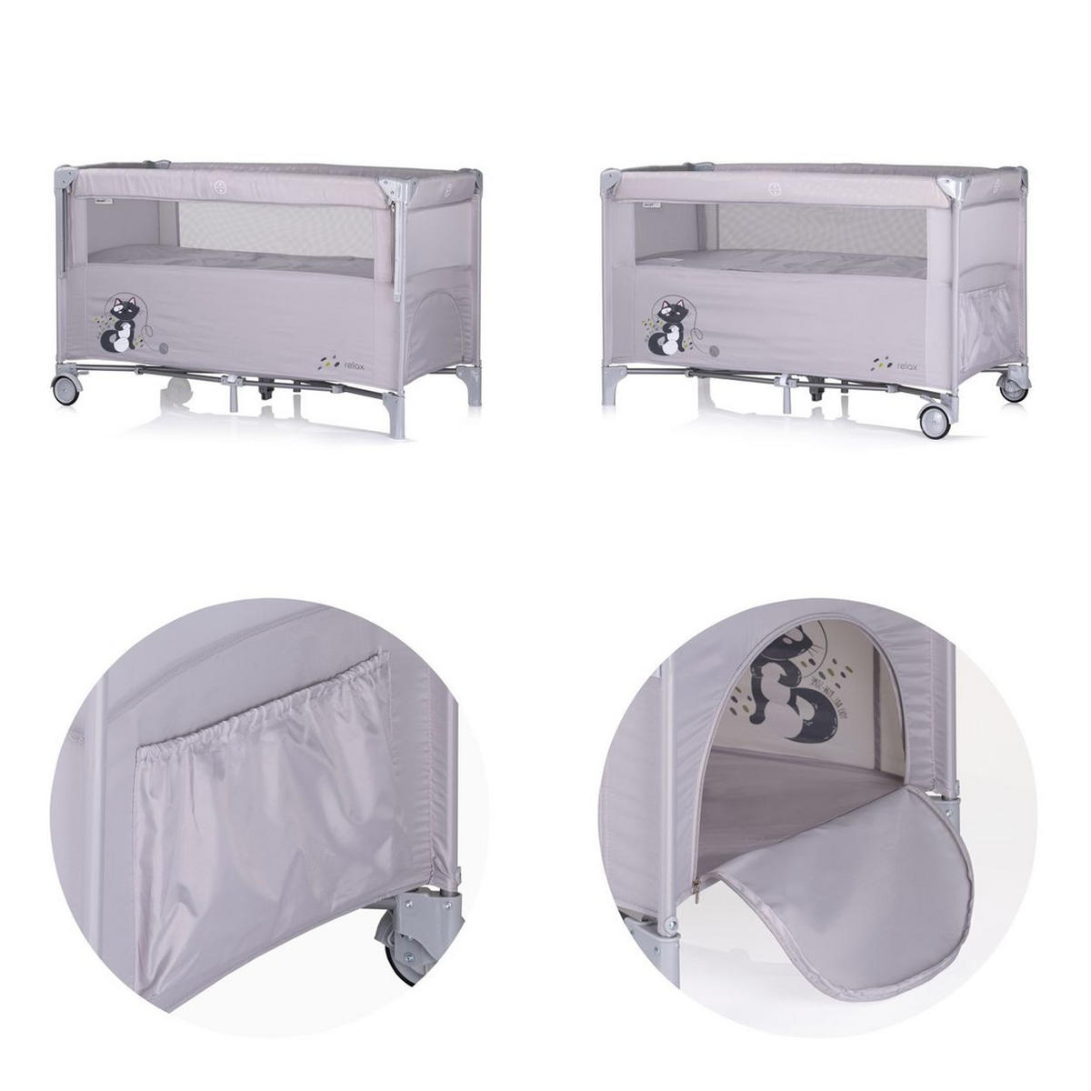 REISEBETT Relax 2 Ebenen violett Vorderseite absenkbar, Seiteneingang, Tasche - Violett, Kunststoff (60/120cm) - Chipolino