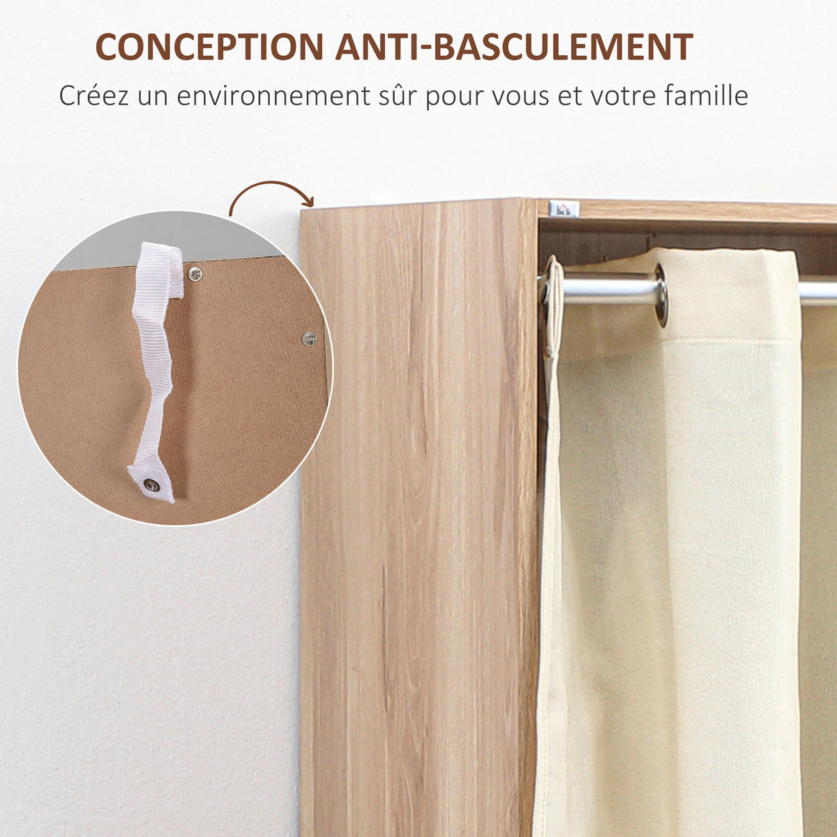KLEIDERSCHRANK DE-17166 mit Kleiderstange & 3 Stoffschubladen Natur - Naturfarben, Holzwerkstoff (48/160/105cm) - ComfortXL