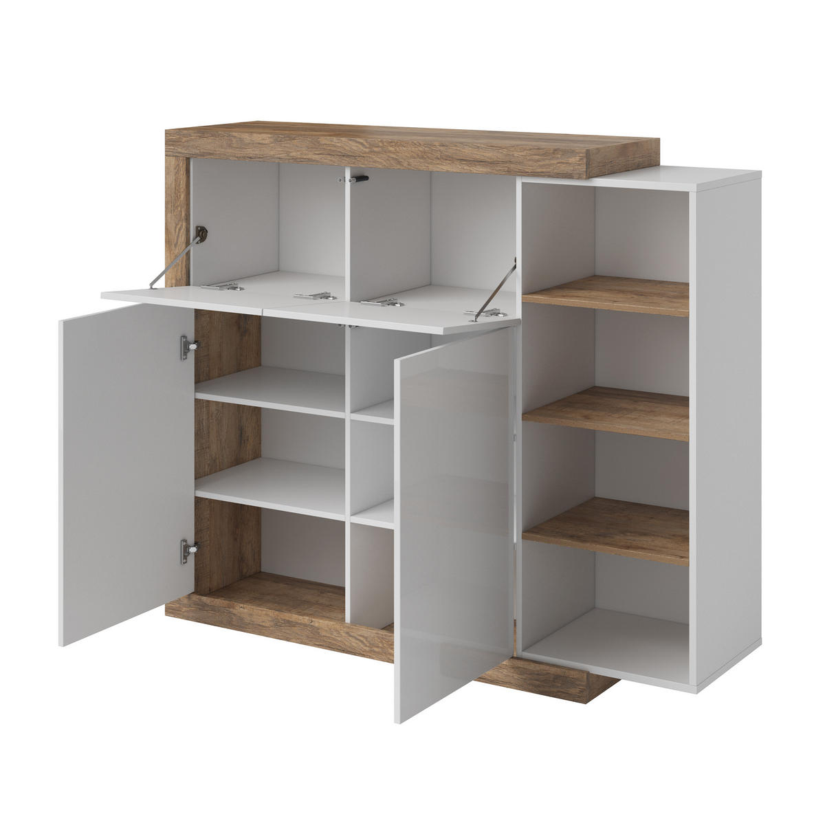 HIGHBOARD SINFONIA 150/128/40 cm mit 2 Türen Eichefarben - Eichefarben/Weiß, Holzwerkstoff (150/128/40cm) - MASSENO