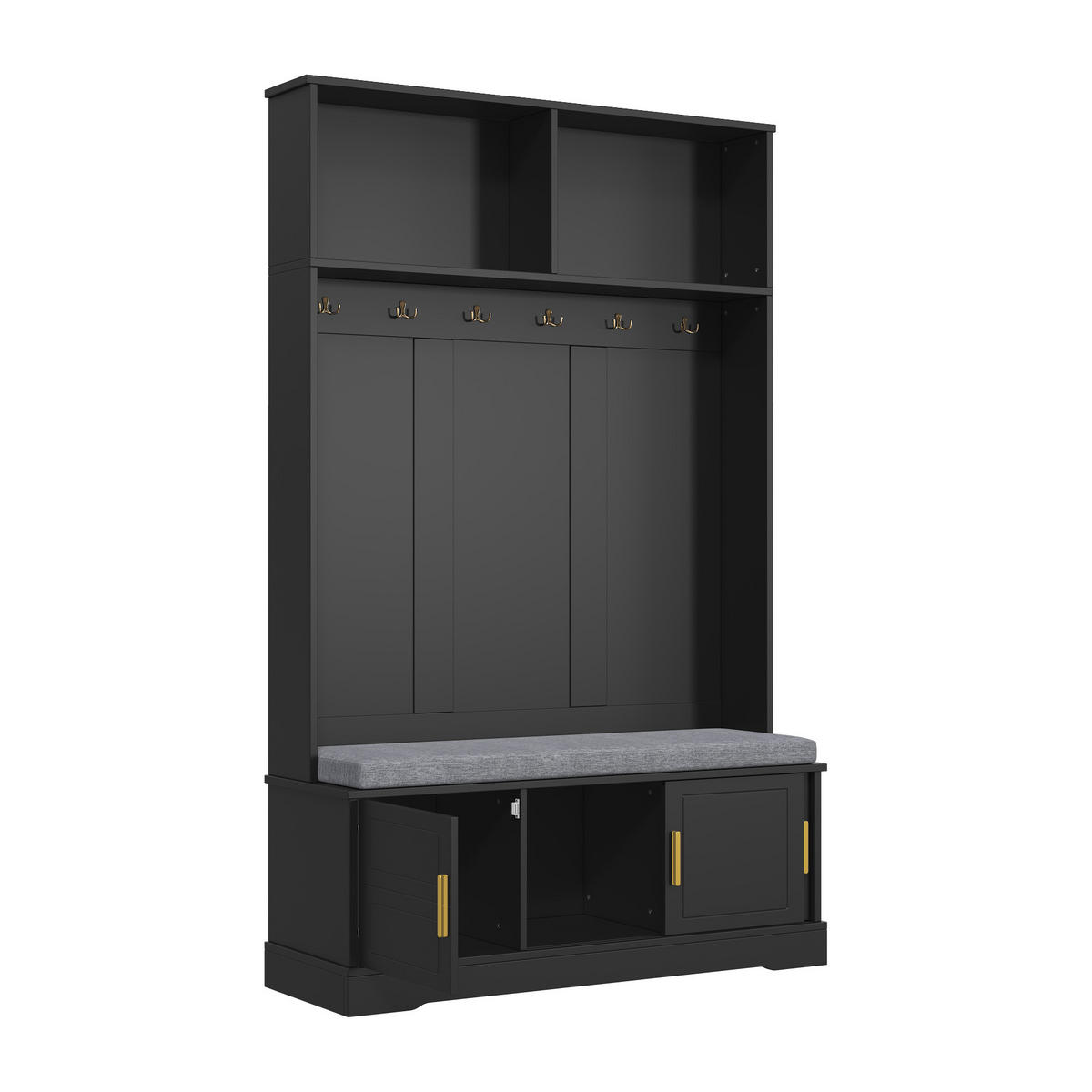 GARDEROBEN-SET in Schwarz mit Schuhbank für Eingangsbereich und Flur, B120/T40/H191cm - Schwarz, Holzwerkstoff (120/191/40cm) - STILVORA