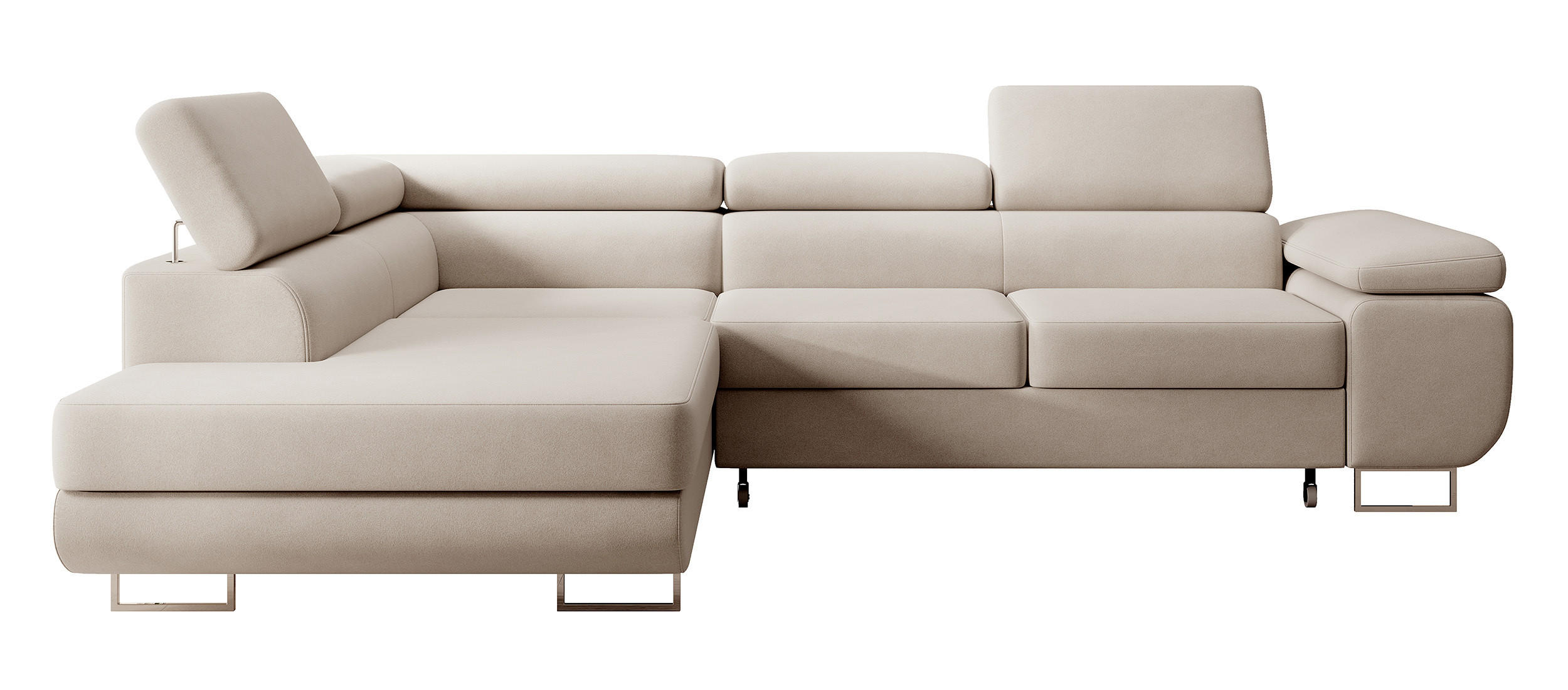 ECKSOFA Stevil Hellbeige Velours - Ecru/Silberfarben, Textil/Metall (275/203cm) - Selsey