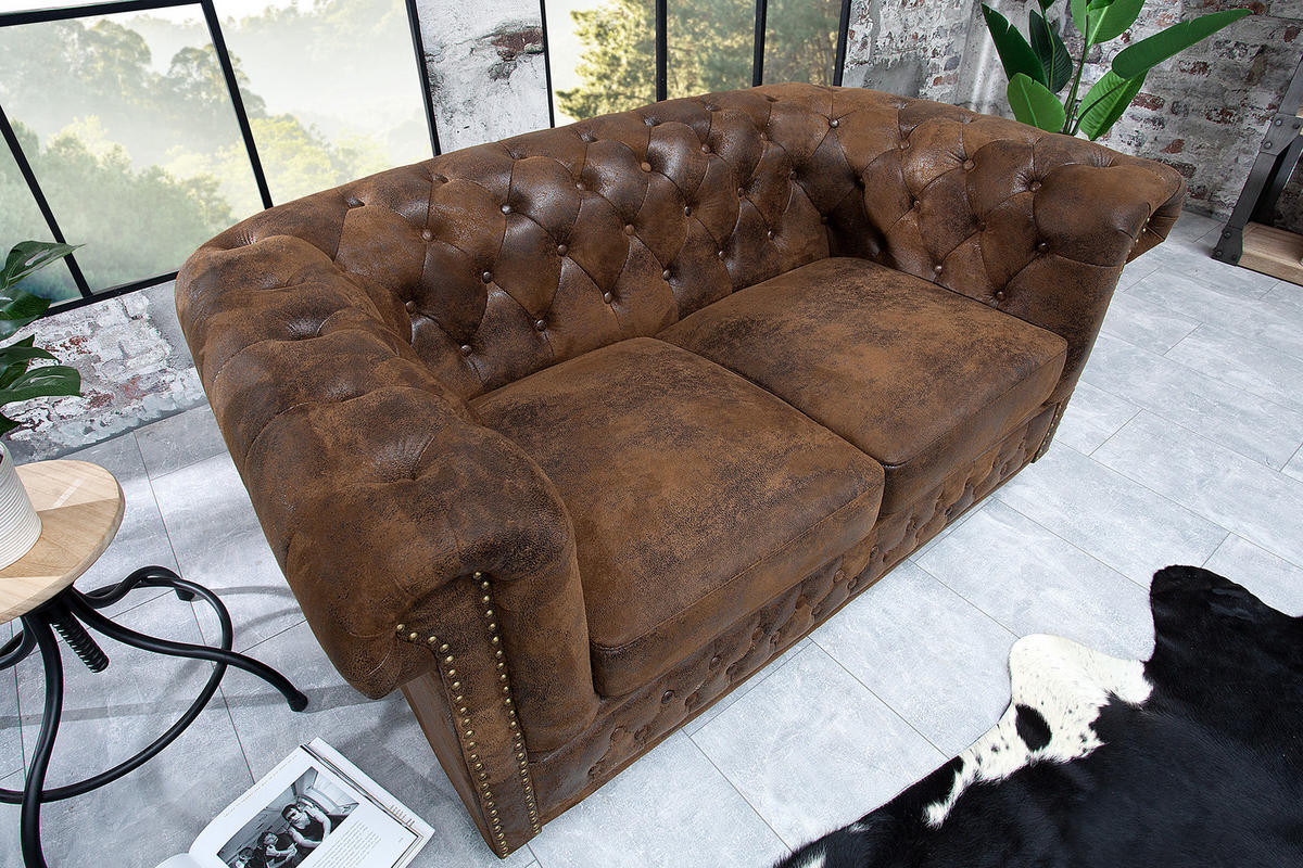 2-SITZER SOFA CHESTERFIELD Microfaser Braun 150 cm - Dunkelbraun/Braun, Holz/Textil (150/73/85cm) - riess-ambiente