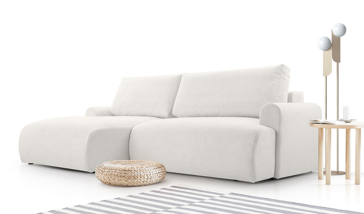 ECKSOFA mit Schlaffunktion Bordon, Weiß - Weiß, Textil (150/260cm) - Fedve