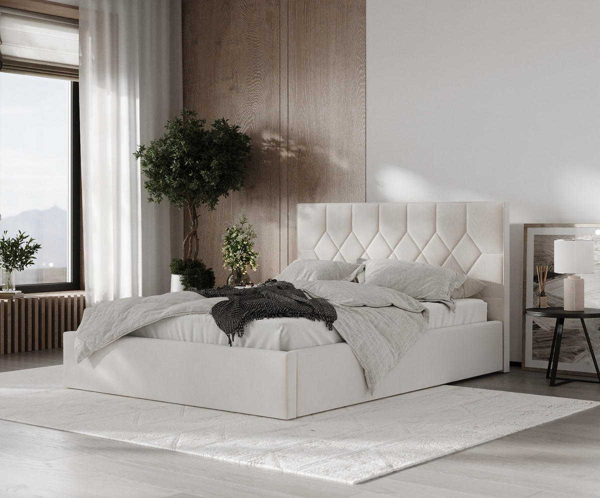 POLSTERBETT Brisa 140/200 cm Creme im Paros Stoff - Creme/Schwarz, Holz/Holzwerkstoff (140/200cm) - AltaBeds