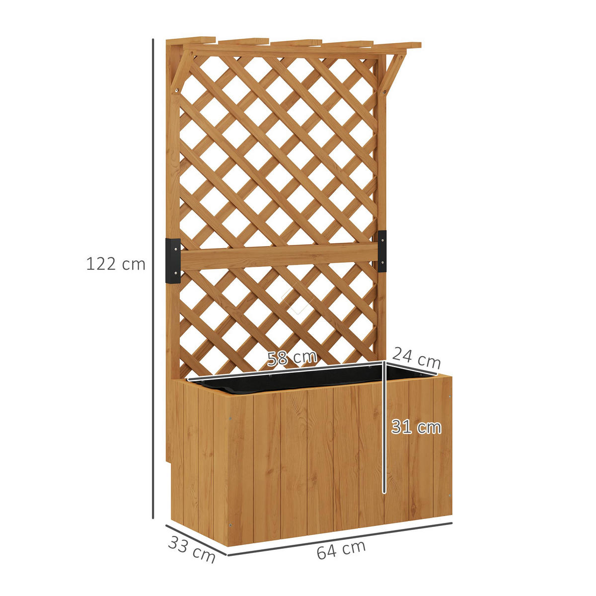 HOCHBEET DE-05274 Mit Rankgitter & Spalier, Holz Natur - Naturfarben, Holz (64/122/33cm) - ComfortXL