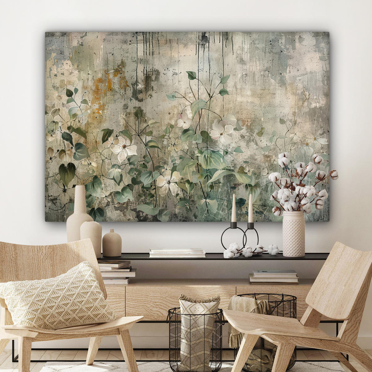 LEINWANDBILD Blumen - Blätter - Abstrakt - Modern XXL 150x100 cm - Grau, Textil (150/100cm) - MuchoWow
