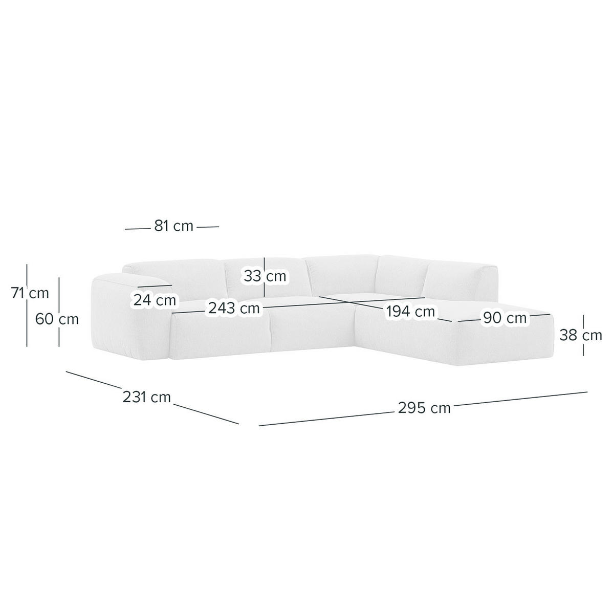 3-SITZER ECKSOFA mit Recamiere - Hellgrau/Schwarz, Kunststoff/Textil (295/231cm) - home24