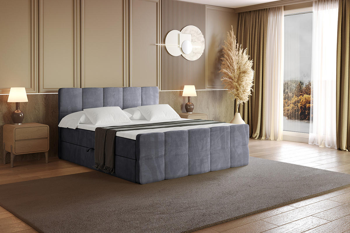 BOXBETT mit Matratze H4 und Lattenrost - LIRO-Z - 160x200 - Dunkelgrau Casablanca - Dunkelgrau, Holzwerkstoff (160/200cm) - ALTDECOR