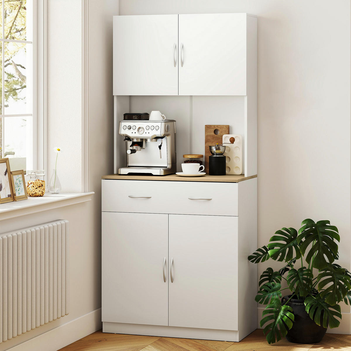 BUFFET DE-11210 4 Türen & 1 Schublade mit Arbeitsplatte Weiß - Weiß, Holzwerkstoff (40/180/80cm) - ComfortXL