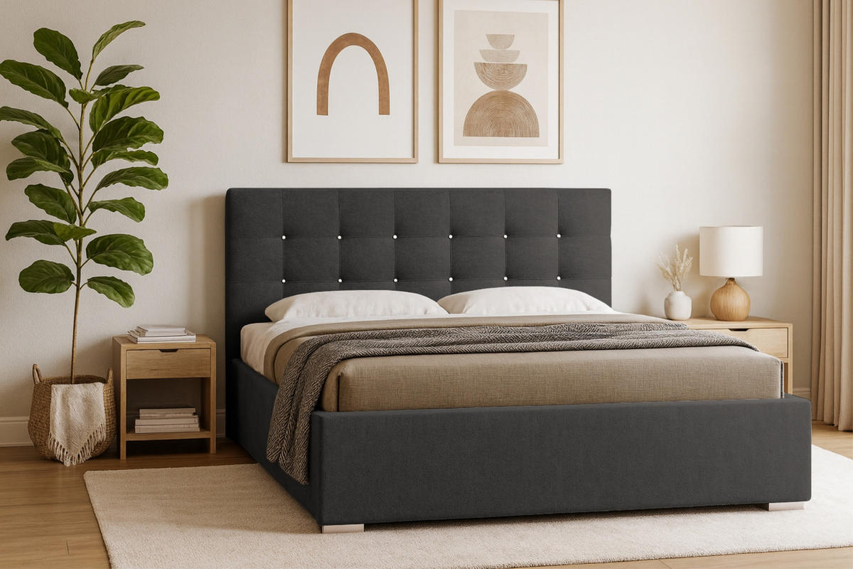 POLSTERBETT RICARDO 180/200 in Velours Anthrazit - Anthrazit, Holz/Holzwerkstoff (180/200cm) - Deine Möbel 24