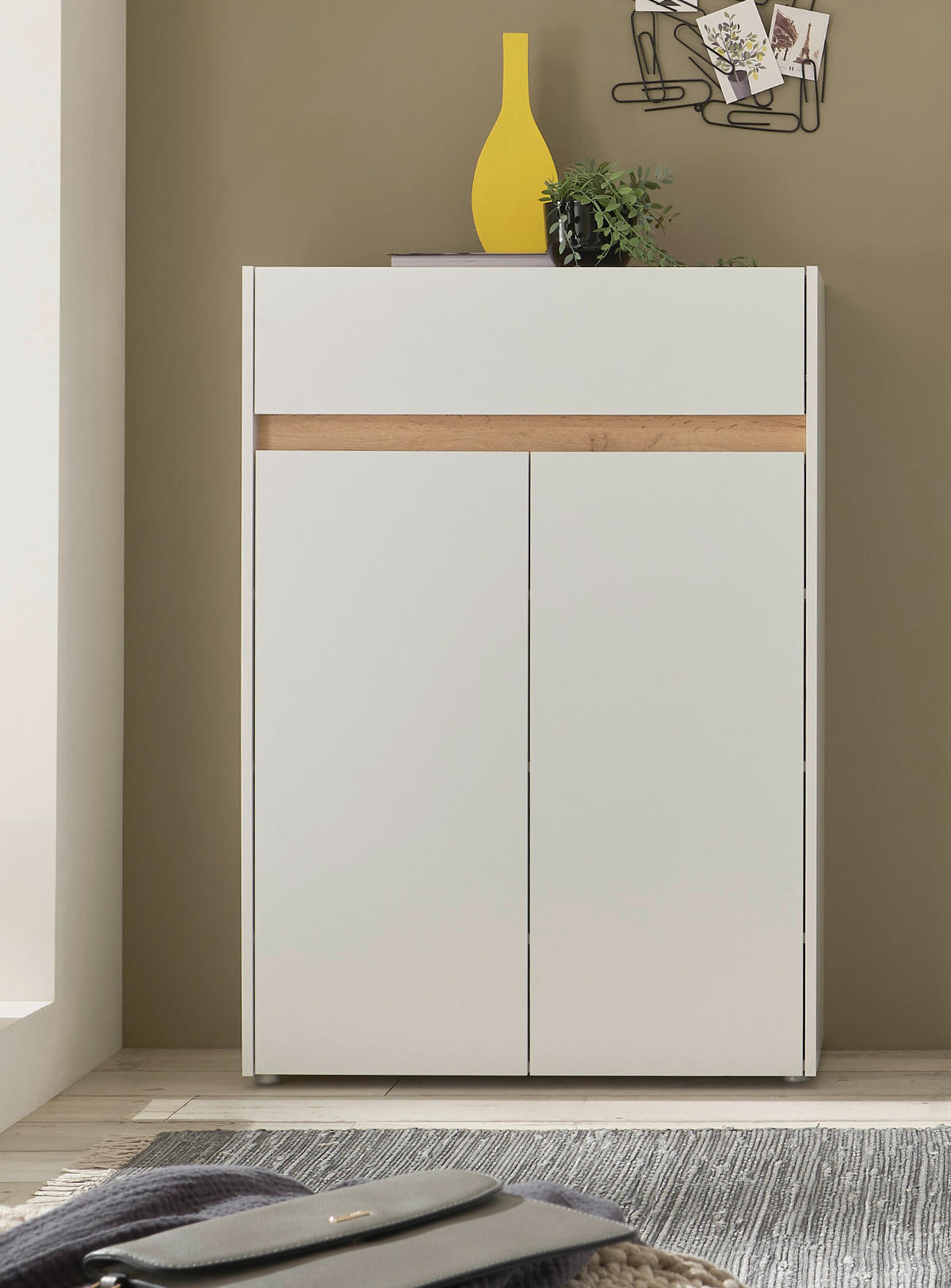 SCHUHSCHRANK weiß matt, Eiche Wotan, Flurkommode 85 x 122 cm - Eiche Wotan/Schwarz, Holzwerkstoff/Kunststoff (85/122/122cm) - Furn.Design