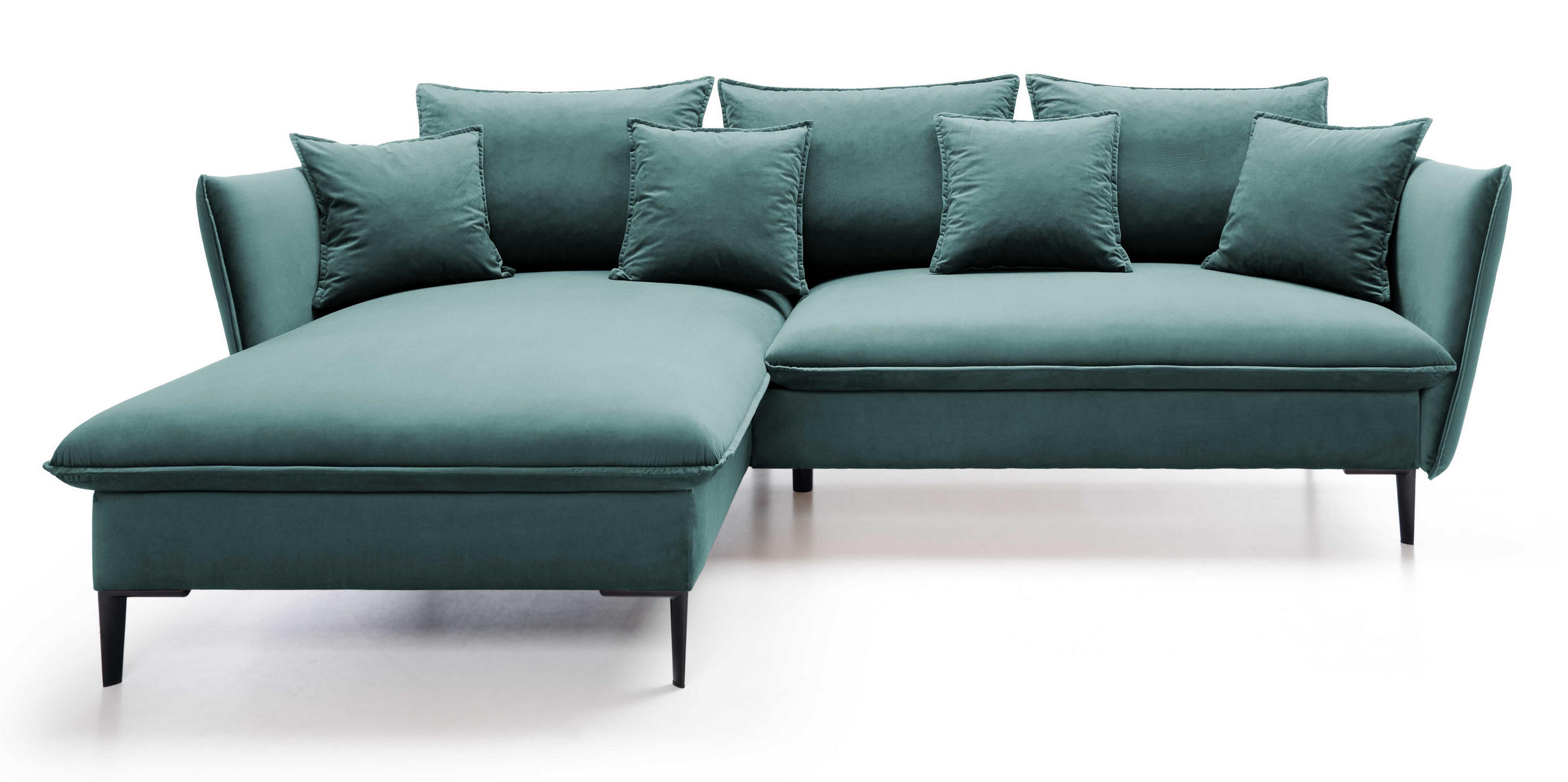 ECKSOFA Flavio mit Schlaffunktion, Bettkasten 260 cm, Links, Türkis - Türkis, Holz (258/167cm) - Emporius