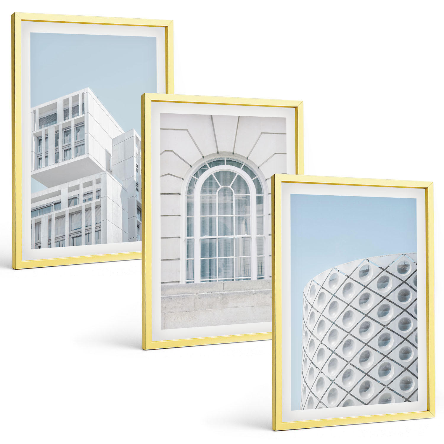 BILDER SET 3er Set - 40x60 cm Goldrahmen - Moderne Architekturgeometrie - Goldfarben, Kunststoff (40/60cm) - TULUP