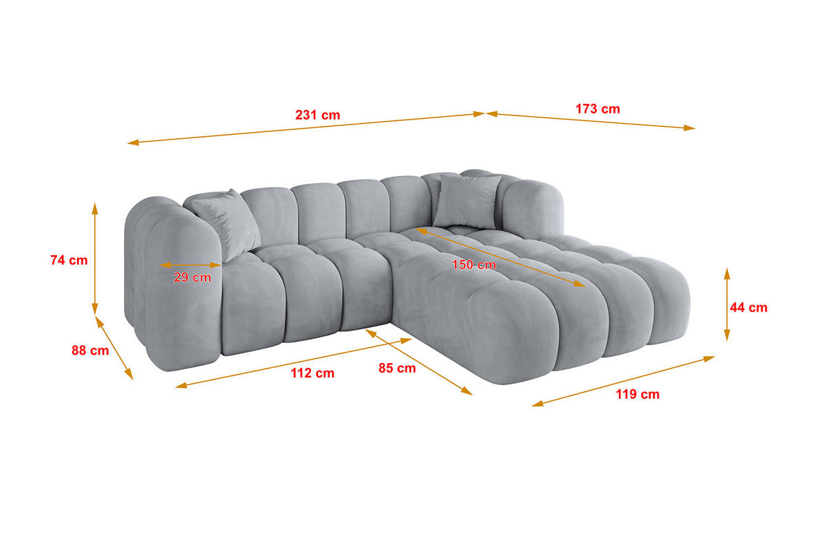 ECKSOFA Ottomane Rechts OLEA-L1 - 231x173x74 cm Titanfarben - Titanfarben/Schwarz, Holzwerkstoff/Kunststoff (231/173cm) - ALTDECOR