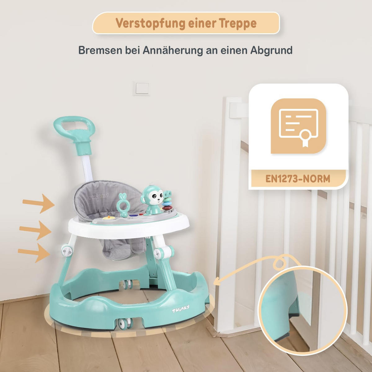 LAUFLERNWAGEN mit Spielset & Bodenmatte Mint Grün - Mintgrün, Kunststoff (70/70cm) - Twinky