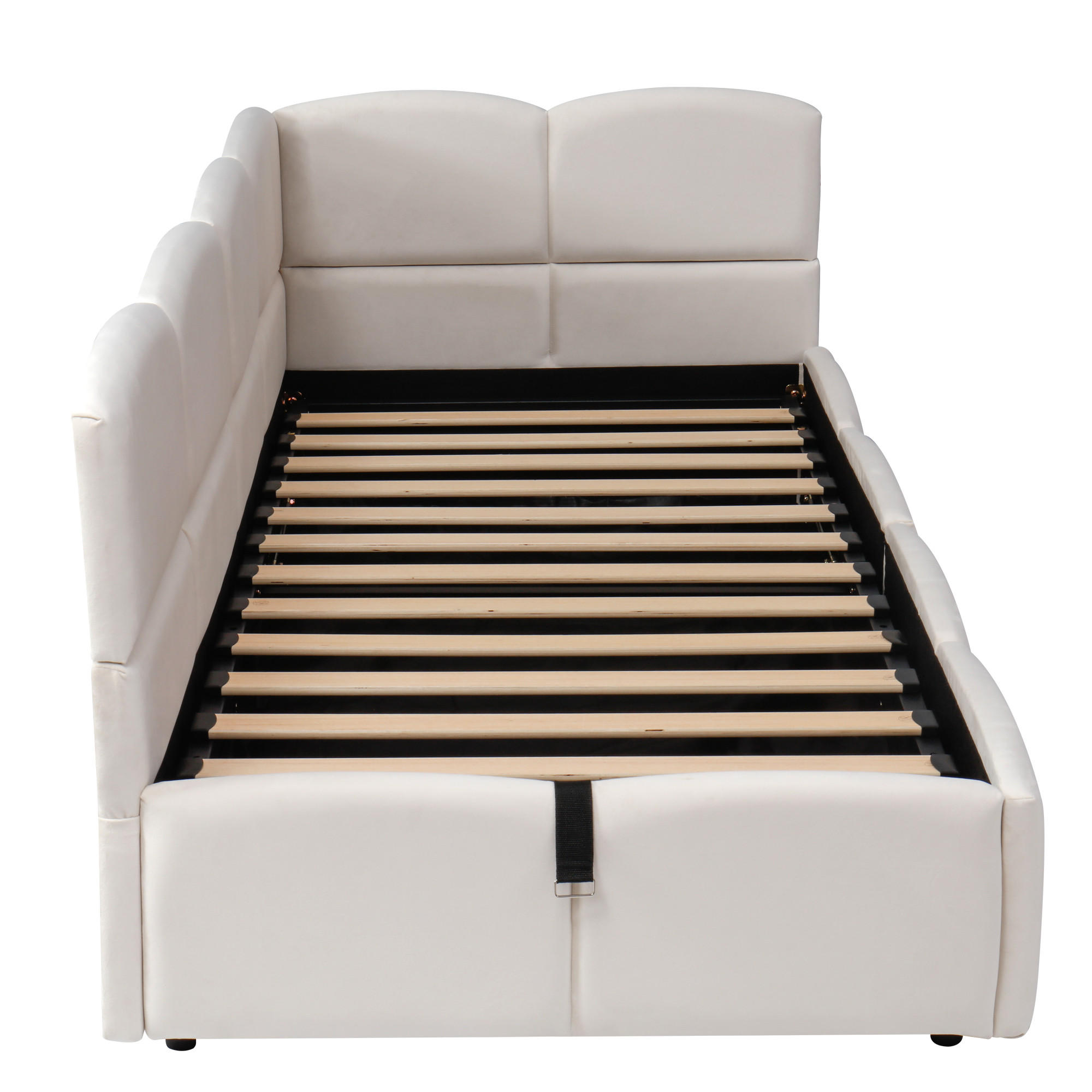 STAURRAUMBETT 90/200 cm DE-03030, mit Sofafunktion, USB und Stautaschen, in Beige - Beige, Metall (90/200cm) - ComfortXL