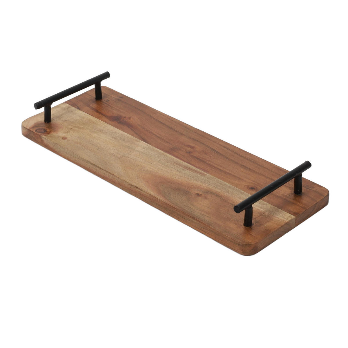 SERVIERTABLETT aus Akazienholz mit Metallgriffen Braun 40/15/5 cm - Braun, Holz (15/5/40cm) - Home Styling Collection