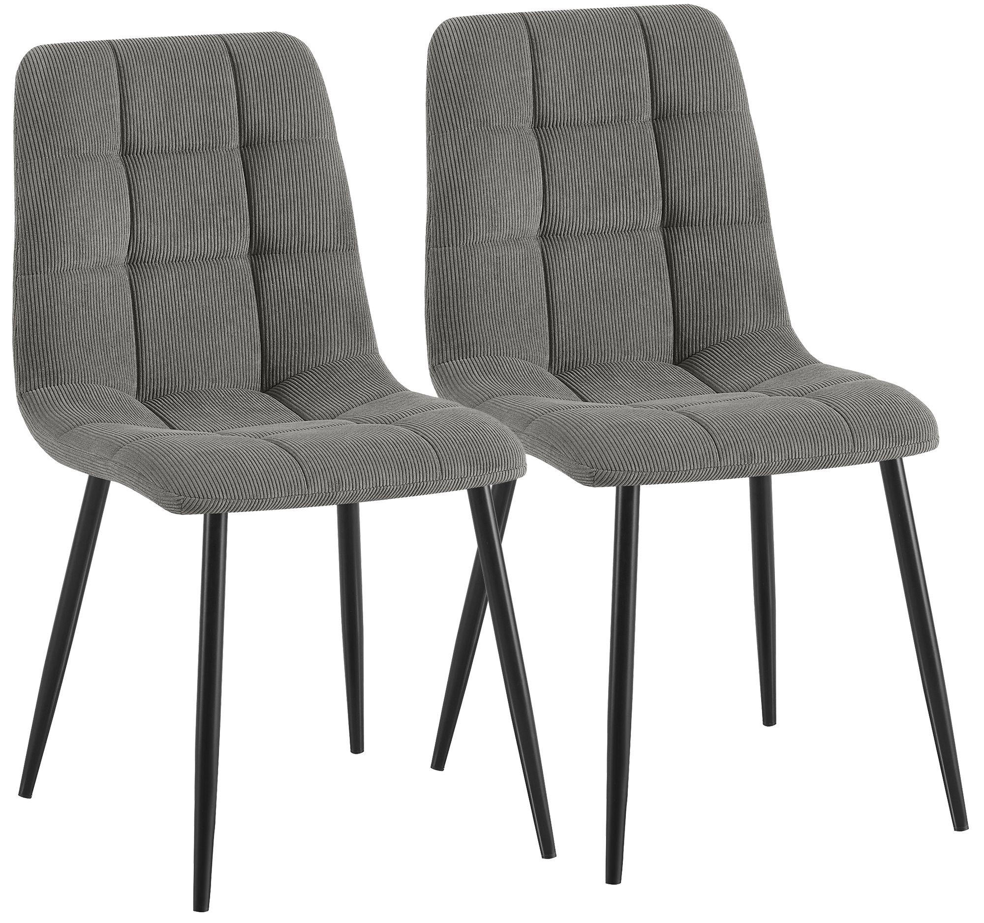 ESSZIMMERSTUHL 2 Cord Grau - Schwarz/Grau, Textil/Metall (45/84/55cm) - CLP
