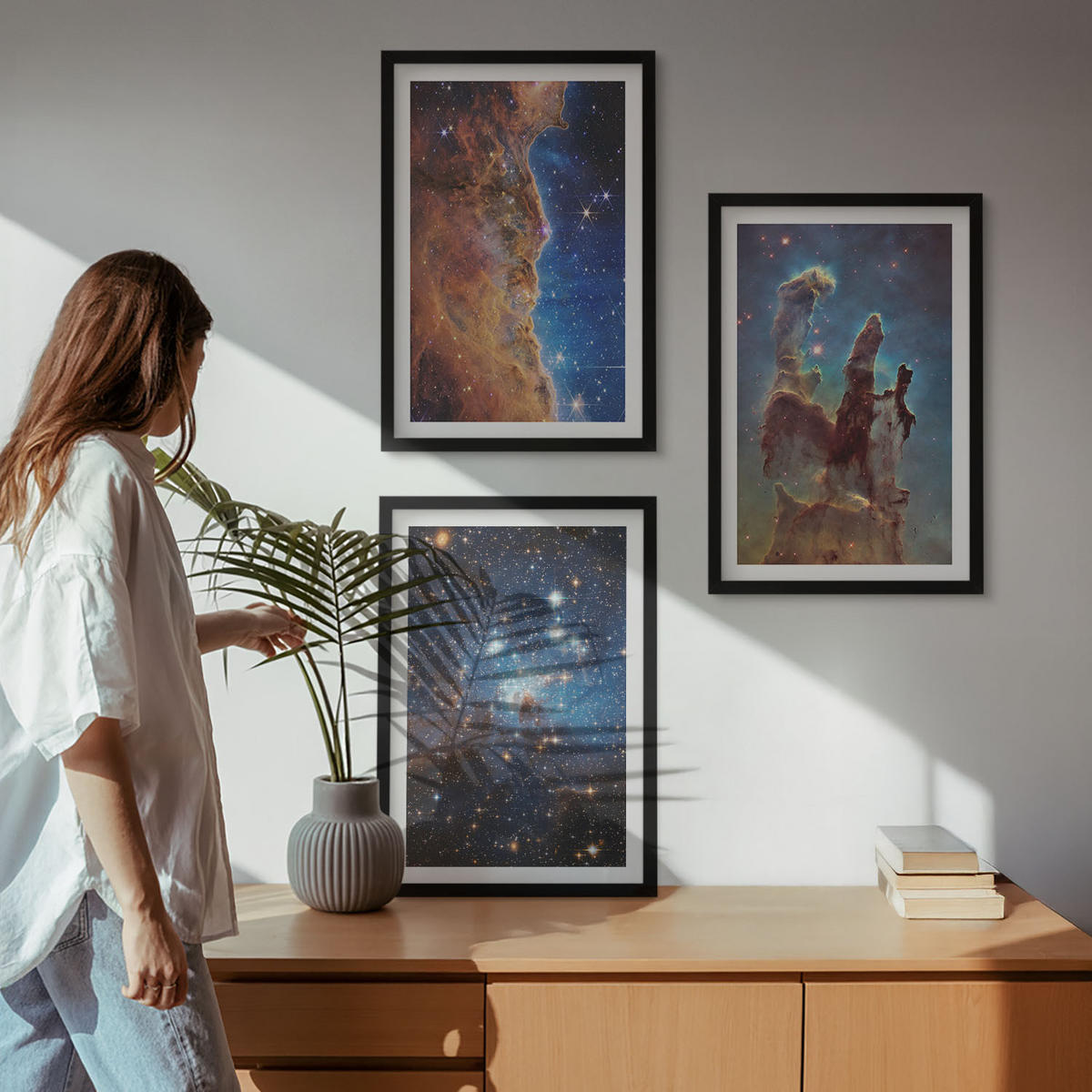 BILDER SET 3er Set - 40x60 cm Schwarzer Rahmen - Weltraumlandschaften von Galaxien - Schwarz, Kunststoff (40/60cm) - TULUP